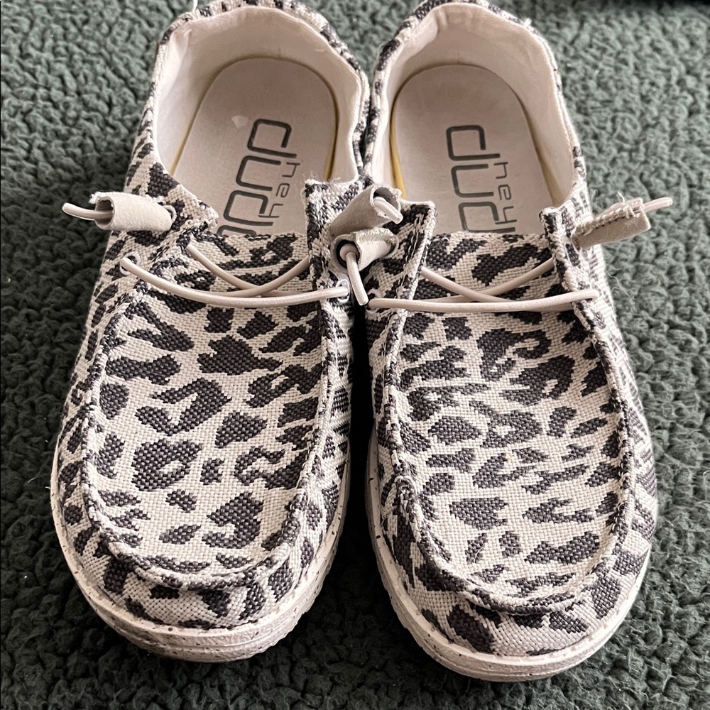 Hey Dude Kids Leopard Print Slip-On Shoes - White & Black